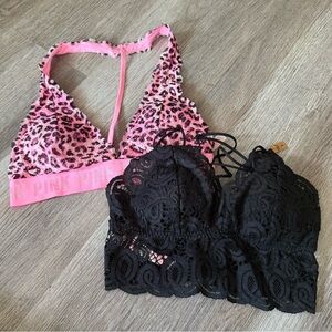 Pink Victorias Secret Bra Bundle Leopard and Black Lace Bralette Set
